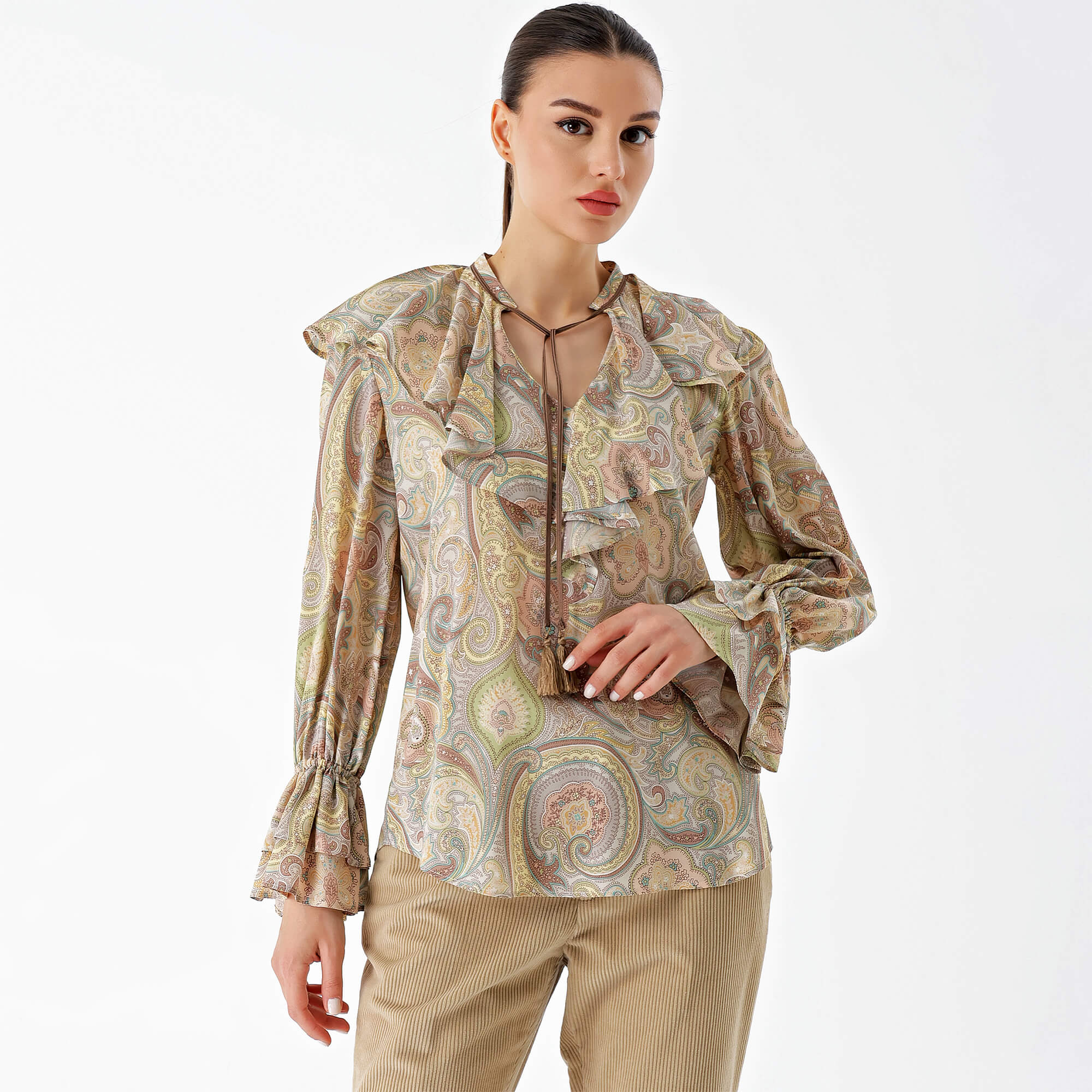 Etro-Soft Multicolor Silk Ruffled Paisley Printed Blouses